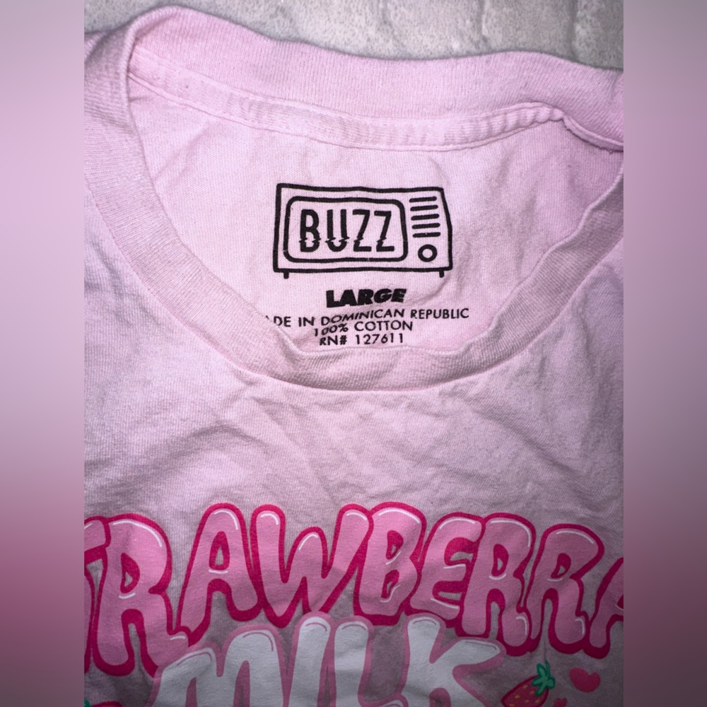Juniors Pink "Strawberry Milk" Graphic Cartoon Kawaii Tee - Picture 3 of 5